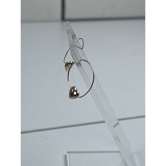 14L Yellow Gold Puffy Heart Hoop Pierced Earrings Lightweight .5g - Picture 11 of 11